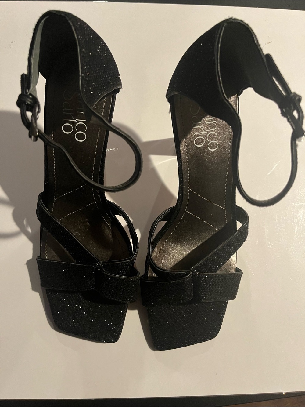 Sarto by Franco Sarto Black Glitter Ankle-Strap Sandals New Size 7.5